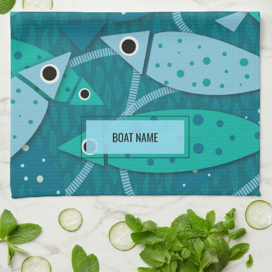 Name des nautischen Fischermusters Geschirrtuch (Gefaltet)