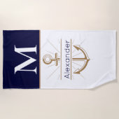 Name des Navy Blue Anchor Nautical Monogram Strandtuch (Vorderseite)