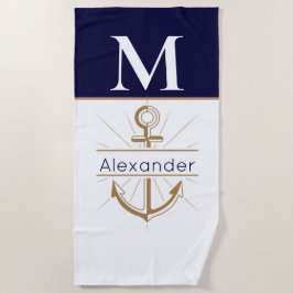 Name des Navy Blue Anchor Nautical Monogram Strandtuch