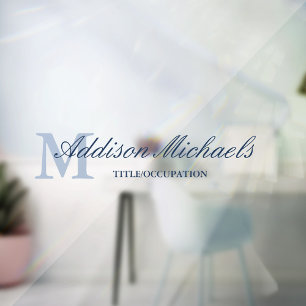 Name des Navy Blue Elegant Monogram Fensteraufkleber