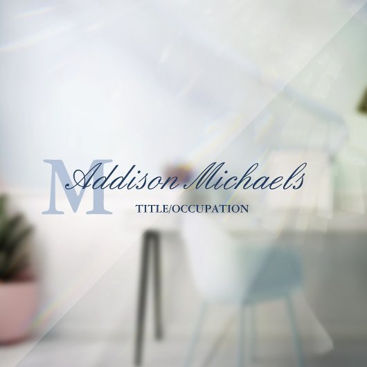 Name des Navy Blue Elegant Monogram Fensteraufkleber