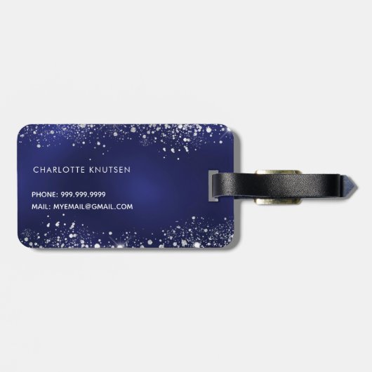 Name des Navy Blue Glitzer Monogram Gepäckanhänger (Rückseite horizontal)