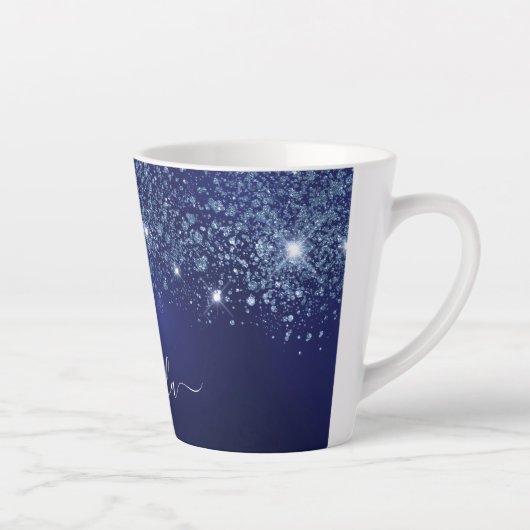 Name des Navy Blue Glitzer Monogram Skripts Milchtasse (Rechts)