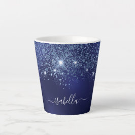 Name des Navy Blue Glitzer Monogram Skripts Milchtasse
