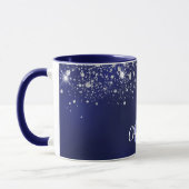 Name des Navy Blue Glitzer Monogram Skripts Tasse (Links)