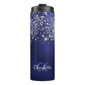 Name des Navy Blue Glitzer Monogram Skripts Thermosbecher (Vorderseite)