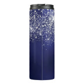 Name des Navy Blue Glitzer Monogram Skripts Thermosbecher (Rückseite)