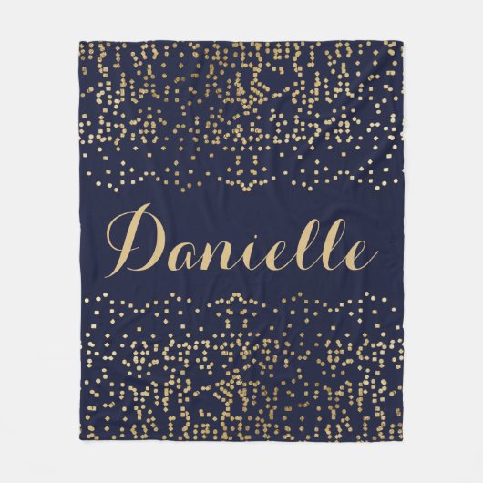 Name des Navy Blue Gold Confetti Monogram Fleecedecke (Vorderseite)