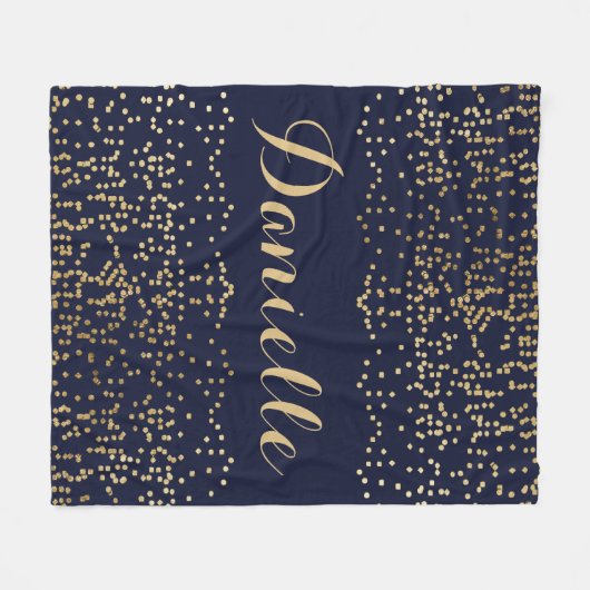 Name des Navy Blue Gold Confetti Monogram Fleecedecke (Vorderseite (Horizontal))