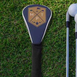 Name des Navy Blue Gold Monogram Golf Clubs Headcover