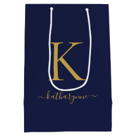 Name des Navy Blue Gold Monogram Mittlere Geschenktüte