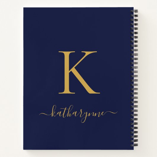 Name des Navy Blue Gold Monogram Notizblock (Rückseite)
