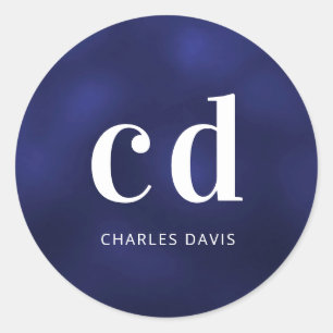 Name des navy-Blue-Monogramms Runder Aufkleber