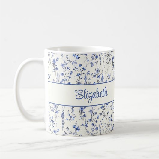 Name des Navy Blue Watercolor-Wildblumen Kaffeetasse (Links)