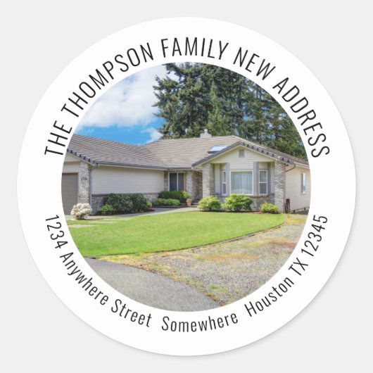 Name des neuen Zuhause-Fotos Rücksendeadresse Runder Aufkleber (Vorderseite)