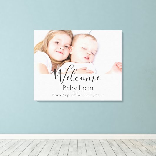 Name des Neugeborenen-Begrüßungs-Fotos Leinwanddruck (Insitu (Holzboden))