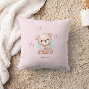 Name des niedlichen Bärenmonogramms Rosa Kissen