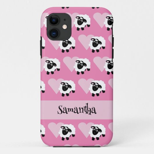 Name des niedlichen Cartoon Sheep Pink Herzmuster Case-Mate iPhone Hülle (Rückseite)