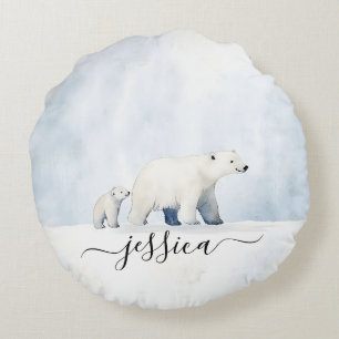 Name des niedlichen Eisbärenfamilie Rundes Kissen