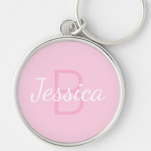 Name des niedlichen Mit Monogramm Mädchens | Rosa  Schlüsselanhänger (Vorne)