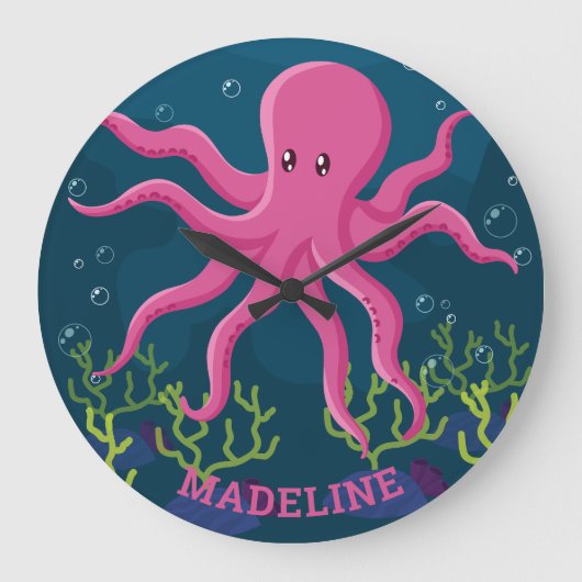 Name des niedlichen Octopus Große Wanduhr (Vorderseite)