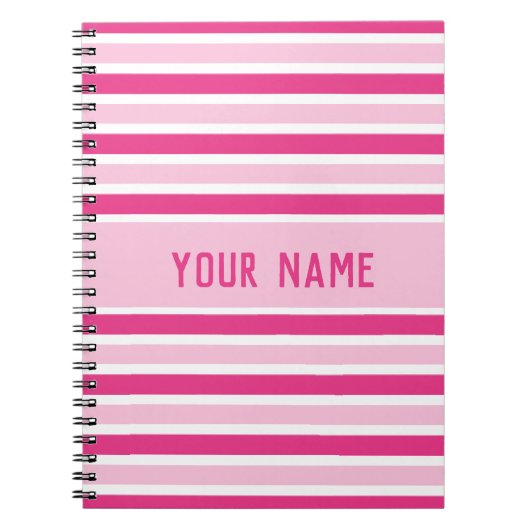 Name des niedlichen Preppy-Rosa- und Weißstreifens Notizblock (Vorderseite)