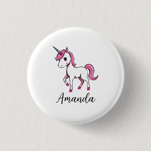 Name des niedlichen rosa Einhorn-Cartoon Button (Vorderseite)