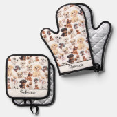 Name des niedlichen Welpen-Hundes Ofenhandschuh & Topflappen-Set (Vorderseite/Rückseite)