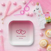 Name des Paares und Datum Rosa Blumenherz Pappteller (Party)
