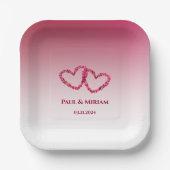 Name des Paares und Datum Rosa Blumenherz Pappteller (Vorderseite)