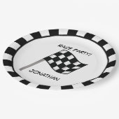 Name des Party des Schwarz-weißen Markierungsfelds Pappteller (Schrägansicht)