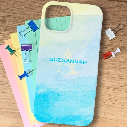 Name des Pastellgelben blauen Aquarellfarbens Case-Mate iPhone Hülle