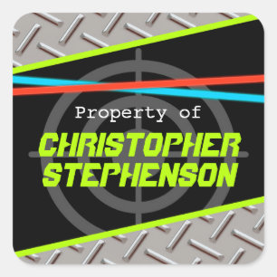Name des personalisiert Boys Laser Tag-Themes Quadratischer Aufkleber