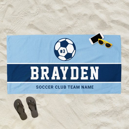 Name des personalisiert Navy Blue Soccer Players Strandtuch