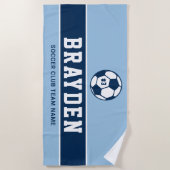 Name des personalisiert Navy Blue Soccer Players Strandtuch (Vorderseite)