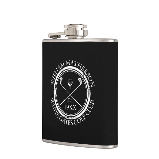 Name des personalisierten Black and White Golf Clu Flachmann (Links)