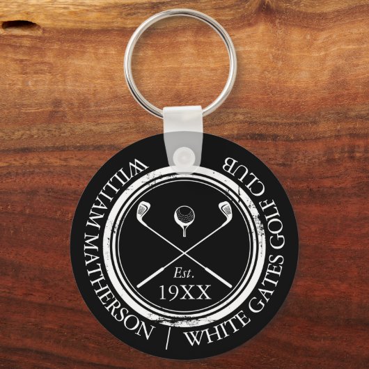 Name des personalisierten Black and White Golf Clu Schlüsselanhänger (Rückseite)