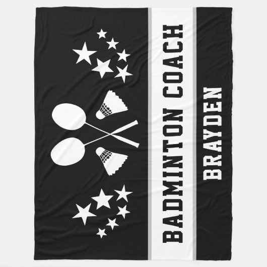 Name des personalisierten Black Badminton Coach Fleecedecke (Vorderseite)