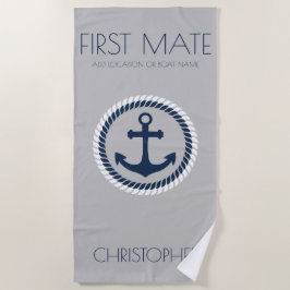 Name des personalisierten First Mate Nautical Anch Strandtuch