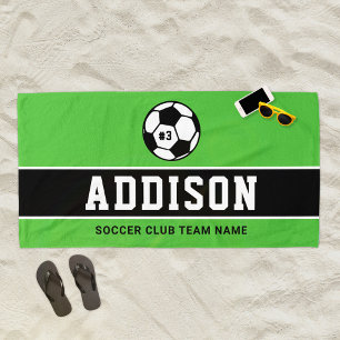 Name des personalisierten grünen Fußballspielers Strandtuch