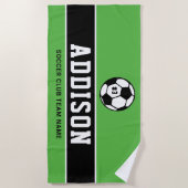 Name des personalisierten grünen Fußballspielers Strandtuch (Vorderseite)