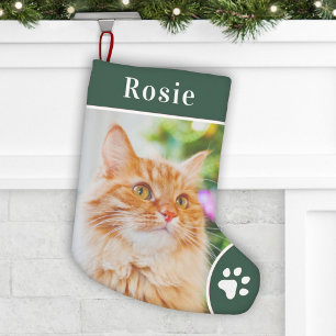 Name des personalisierten grünen Pet-Fotos Monogra Kleiner Weihnachtsstrumpf