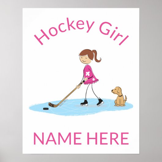Name des personalisierten Hockey Girl-Cartoon Poster (Vorne)