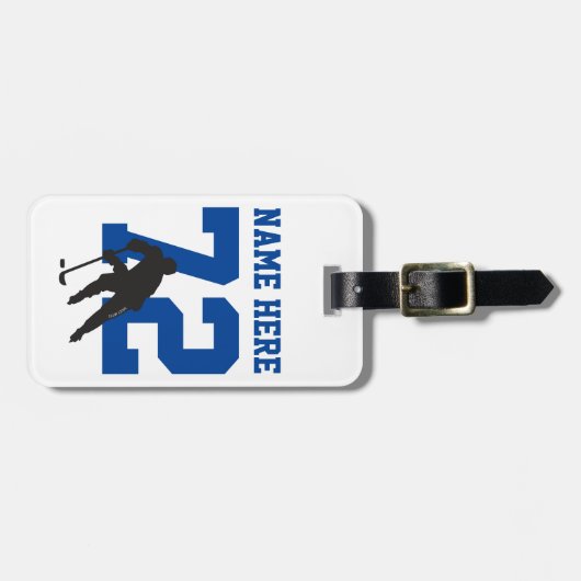 Name des personalisierten Hockey-Spielers blau Gepäckanhänger (Vorderseite horizontal)