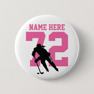Name des personalisierten Hockey-Spielers Pink Button