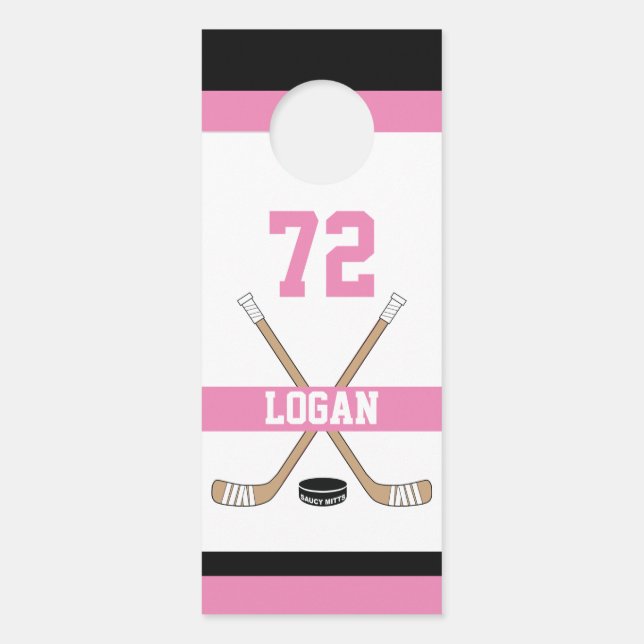 Name des personalisierten Hockey-Spielers Pink Türanhänger (Vorderseite)
