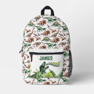 Name des personalisierten Jungen T-Rex Dinosaurier Bedruckter Rucksack