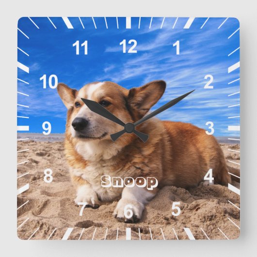 Name des personalisierten Katzen Foto Quadratische Wanduhr (Vorderseite)