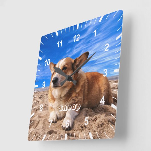 Name des personalisierten Katzen Foto Quadratische Wanduhr (Winkel)