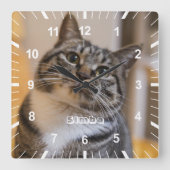 Name des personalisierten Katzen Foto Quadratische Wanduhr (Vorderseite)